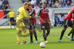 1. Bundesliga - Fußball - TSG 1899 Hoffenheim - FC Ingolstadt 04 - Elfmeter Torwart Örjan Haskjard Nyland (26, FCI) klärt den Ball, Jubel mit Robert Bauer (23, FCI) Roger de Oliveira Bernardo (8, FCI) Marvin Matip (34, FCI)