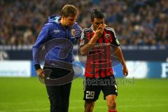 1. Bundesliga - Fußball - FC Schalke 04 - FC Ingolstadt 04 - Noch leicht benommen ist Markus Suttner (29, FCI)  nach einem Zweikampf. Foto: Adalbert Michalik