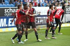 1. Bundesliga - Fußball - TSG 1899 Hoffenheim - FC Ingolstadt 04 - Stefan Lex (14, FCI) zieht ab und trifft zum 0:1 Tor Jubel mit Roger de Oliveira Bernardo (8, FCI) Benjamin Hübner (5, FCI)