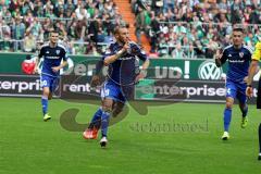 1. BL - Saison 2015/2016 - Werder Bremen - FC Ingolstadt 04 - Moritz Hartmann (#9 FC Ingolstadt 04) schießt den 0:1 Führungstreffer per Elfmeter - Tor - Jubel - Foto: Jürgen Meyer