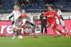 1. BL - Saison 2015/2016 - Hannover 96 - FC Ingolstadt 04 - Benjamin Hübner (#5 FC Ingolstadt 04) - Tobias Levels (#28 FC Ingolstadt 04) - Leon Andreasen (#2 Hannover) - Foto: Jürgen Meyer