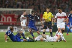 1. Bundesliga - Fußball - VfB Stuttgart - FC Ingolstadt 04 - Kampf um den Ball, Moritz Hartmann (9, FCI) Pascal Groß (10, FCI) Toni Sunjic (4 Stuttgart) und rechst hinten Martin Harnik (7 Stuttgart)