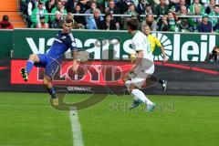 1. BL - Saison 2015/2016 - Werder Bremen - FC Ingolstadt 04 - Pascal Groß (#10 FC Ingolstadt 04) - Fin Bartels (Bremen) - Foto: Jürgen Meyer