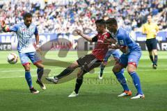 1. Bundesliga - Fußball - TSG 1899 Hoffenheim - FC Ingolstadt 04 - Stefan Lex (14, FCI) links Jeremy Toljan (TSG 15) und rechts Niklas Süle (TSG 25)