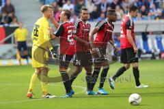 1. Bundesliga - Fußball - TSG 1899 Hoffenheim - FC Ingolstadt 04 - Elfmeter Torwart Örjan Haskjard Nyland (26, FCI) klärt den Ball, Jubel mit Robert Bauer (23, FCI) Roger de Oliveira Bernardo (8, FCI) Marvin Matip (34, FCI)