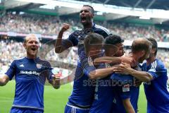 1. BL - Saison 2015/2016 - Werder Bremen - FC Ingolstadt 04 - Moritz Hartmann (#9 FC Ingolstadt 04) schießt den 0:1 Führungstreffer per Elfmeter - Stefan Lex (#14 FC Ingolstadt 04) - Elias Kachunga (#25 FC Ingolstadt 04) - Tor - Jubel -  Alfredo Morales (