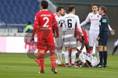 1. BL - Saison 2015/2016 - Hannover 96 - FC Ingolstadt 04 - Roger de Oliveira Bernardo (#8 FC Ingolstadt 04) verletzt am Boden - Alfredo Morales (#6 FC Ingolstadt 04) - Foto: Jürgen Meyer