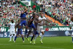 1. BL - Saison 2015/2016 - Werder Bremen - FC Ingolstadt 04 - Tobias Levels (#28 FC Ingolstadt 04) - Marvin Matip (#34 FC Ingolstadt 04) - Jannik Vestergaard (Bremen) - Foto: Jürgen Meyer