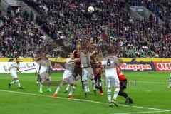 1. Bundesliga - Fußball - Borussia Mönchengladbach - FC Ingolstadt 04 - Lukas Hinterseer (16, FCI) und Mathew Leckie (7, FCI) beim Kopfball im Strafraum. Foto: Adalbert Michalik