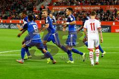 1. Bundesliga - Fußball - 1. FC Köln - FC Ingolstadt 04 -  Marvin Matip (34, FCI)  jubelt mit Alfredo Morales (6, FCI), Lukas Hinterseer (16, FCI)  und Benjamin Hübner (5, FCI) Foto: Adalbert Michalik