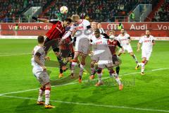 1. Bundesliga - Fußball - FC Ingolstadt 04 - 1. FC Köln - Darió Lezcano (37, FCI) im Kopfballduell gegen F. Sörensen (4, 1. FC Köln) Foto: Adalbert Michalik