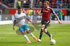 1. BL - Saison 2015/2016 - FC Ingolstadt 04 - Schalke 04 - Moritz Hartmann (#9 FC Ingolstadt 04) - Junior Caicara (3, Schalke) - Foto: Meyer Jürgen