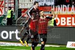 1. Bundesliga - Fußball - FC Ingolstadt 04 - 1. FC Köln - Lukas Hinterseer (16, FCI) jubelt mit Danny da Costa (21, FCI) und Pascal Groß (10, FCI) Foto: Adalbert Michalik