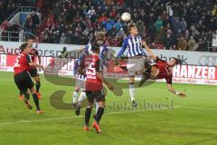 1. BL - Saison 2015/2016 - FC Ingolstadt 04 - Hertha BSC - Tomas Pekhart (#11 FC Ingolstadt 04) mit Fallrückzieher - Elias Kachunga (#25 FC Ingolstadt 04) - Langcamp Sebastian (Hertha BSC) - Foto: Jürgen Meyer