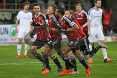 1. BL - Saison 2015/2016 - FC Ingolstadt 04 - Darmstadt 98 - Robert Bauer (#23 FC Ingolstadt 04) freut sich über seinen Ausgleichstreffer zum 1:1 -  Marvin Matip (#34 FC Ingolstadt 04) - Moritz Hartmann (#9 FC Ingolstadt 04) - Alfredo Morales (#6 FC Ingol