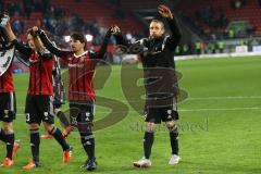 1. Bundesliga - Fußball - FC Ingolstadt 04 - SV Darmstadt 98 - Sieg Jubel mit den Fans, rechts Moritz Hartmann (9, FCI)