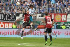 1. BL - Saison 2015/2016 - FC Ingolstadt 04 - Schalke 04 - Moritz Hartmann (#9 FC Ingolstadt 04) - Leroy Sané (19, Schalke) - Foto: Meyer Jürgen