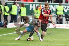 1. BL - Saison 2015/2016 - FC Ingolstadt 04 - Schalke 04 - Lukas Hinterseer (#16 FC Ingolstadt 04) - Junior Caicara (3, Schalke) - Foto: Meyer Jürgen