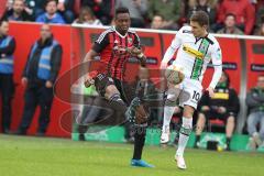 1. BL - Saison 2015/2016 - FC Ingolstadt 04 - Borussia Mönchengladbach - Roger de Oliveira Bernardo (#8 FC Ingolstadt 04) - Hazad Thorgan #10 weiss Gladbach - Foto: Meyer Jürgen