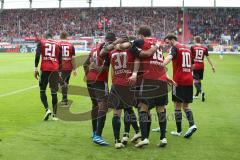 1. Bundesliga - Fußball - FC Ingolstadt 04 - FC Schalke 04 - Moritz Hartmann (9, FCI) Elfmeter Tor Jubel 1:0 Roger de Oliveira Bernardo (8, FCI) Marvin Matip (34, FCI) Danny da Costa (21, FCI)