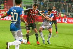 1. BL - Saison 2015/2016 - FC Ingolstadt 04 - 1899 Hoffenheim - Pascal Groß (#10 FC Ingolstadt 04) - Polanski Eugen #8 Hoffenheim - Foto: Jürgen Meyer