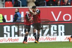 1. Bundesliga - Fußball - FC Ingolstadt 04 - VfB Stuttgart - Moritz Hartmann (9, FCI) trifft zum 1:0 für Ingolstadt Tor Jubel, Benjamin Hübner (5, FCI)