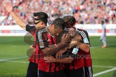 1. Bundesliga - Fußball - FC Ingolstadt 04 - Eintracht Frankfurt - Stefan Lex (14, FCI) rennt auf das Tor und erzielt das 2:0 Jubel, Marvin Matip (34, FCI) Romain Brégerie (18, FCI) Alfredo Morales (6, FCI)