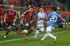 1. BL - Saison 2015/2016 - FC Ingolstadt 04 - 1899 Hoffenheim - Pascal Groß (#10 FC Ingolstadt 04) - Zuber Steven #17 Hoffenheim - Kim Jin-Su #20 Hoffenheim -  Foto: Jürgen Meyer