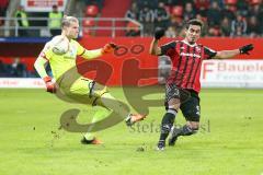 1. BL - Saison 2015/2016 - FC Ingolstadt 04 - 1. FSV Mainz 05 - Lezano Farina,Dario (#37 FC Ingolstadt 04) - Karius Loris Torwart Mainz - Foto: Meyer Jürgen