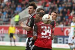 1. BL - Saison 2015/2016 - FC Ingolstadt 04 - Borussia Mönchengladbach - Pascal Groß (#10 FC Ingolstadt 04) - Marvin Matip (#34 FC Ingolstadt 04)  beim Kopfball  - Foto: Meyer Jürgen