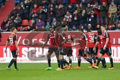 1. Bundesliga - Fußball - FC Ingolstadt 04 - VfB Stuttgart - Mathew Leckie (7, FCI) köpft zum 2:1 Tor Jubel mit Roger de Oliveira Bernardo (8, FCI)