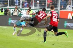 1. BL - Saison 2015/2016 - FC Ingolstadt 04 - Schalke 04 - Lezano Farina,Dario (#37 FC Ingolstadt 04) wird gefoult von Junior Caicara (3, Schalke) - Foto: Meyer Jürgen