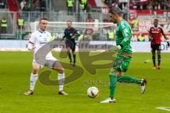 1. BL - Saison 2015/2016 - FC Ingolstadt 04 - 1. FSV Mainz 05 - Ramazan Özcan (#1 FC Ingolstadt 04) rettet vor Clemens Christian #27 Mainz - Foto: Meyer Jürgen