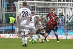 1. BL - Saison 2015/2016 - FC Ingolstadt 04 - Borussia Mönchengladbach - Moritz Hartmann (#9 FC Ingolstadt 04) - Max Christiansen (#19 FC Ingolstadt 04) wird gefoult - Foto: Meyer Jürgen