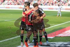 1. Bundesliga - Fußball - FC Ingolstadt 04 - Eintracht Frankfurt - Stefan Lex (14, FCI) rennt auf das Tor und erzielt das 2:0 Jubel, Marvin Matip (34, FCI) Romain Brégerie (18, FCI) Alfredo Morales (6, FCI)