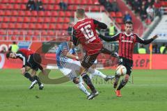 1. BL - Saison 2015/2016 - FC Ingolstadt 04 - 1899 Hoffenheim - Stefan Lex (#14 FC Ingolstadt 04) - Lukas Hinterseer (#16 FC Ingolstadt 04) - Kim Jin-Su #20 Hoffenheim - Foto: Jürgen Meyer