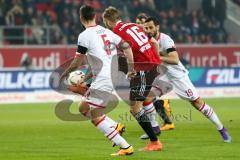 1. BL - Saison 2015/2016 - FC Ingolstadt 04 - 1. FC Köln - Lukas Hinterseer (#16 FC Ingolstadt 04) - Dominic Maroh (Dominic Maroh (#5 Köln) - Foto: Meyer Jürgen