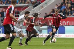 1. Bundesliga - Fußball - FC Ingolstadt 04 - Borussia Mönchengladbach - rechts zum Tor Max Christiansen (19, FCI) mitte Darío Lezcano (37, FCI) und links weiss Havard Nordtveit (Gladbach 6)