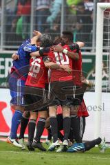 1. BL - Saison 2015/2016 - FC Ingolstadt 04 - Borussia Mönchengladbach - Die Spieler freuen sich nach dem Schlusspfiff über den 1:0 Sieg - Ramazan Özcan (#1 FC Ingolstadt 04) - Almog Cohen (#36 FC Ingolstadt 04) - Roger de Oliveira Bernardo (#8 FC Ingolst