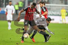 1. BL - Saison 2015/2016 - FC Ingolstadt 04 - Bayer 04 Leverkusen - Roger de Oliveira Bernardo (#8 FC Ingolstadt 04) - Chicharito - Foto: Meyer Jürgen