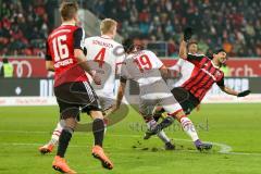 1. BL - Saison 2015/2016 - FC Ingolstadt 04 - 1. FC Köln - Almog Cohen (#36 FC Ingolstadt 04) - Mergim Mavraj (#19 Köln) - Frederik Sörensen (#4 Köln)  - Lukas Hinterseer (#16 FC Ingolstadt 04) - Foto: Meyer Jürgen