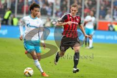 1. BL - Saison 2015/2016 - FC Ingolstadt 04 - Schalke 04 - Max Christiansen (#19 FC Ingolstadt 04) - Leroy Sané (19, Schalke) - Foto: Meyer Jürgen