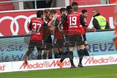 1. Bundesliga - Fußball - FC Ingolstadt 04 - VfB Stuttgart - Moritz Hartmann (9, FCI) trifft zum 1:0 für Ingolstadt Tor Jubel, Darío Lezcano (37, FCI) Robert Bauer (23, FCI)