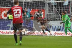 1. BL - Saison 2015/2016 - FC Ingolstadt 04 - Borussia Mönchengladbach - Moritz Hartmann (#9 FC Ingolstadt 04) mit dem 1:0 Führungstreffer und Siegtreffer - Tor - Jubel - Elvedi Nico weiss #30 Gladbach - Sommer Yann Torwart Gladbach - Foto: Meyer Jürgen