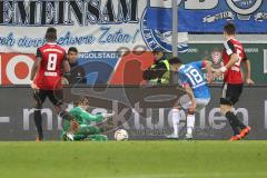 1. BL - Saison 2015/2016 - FC Ingolstadt 04 - 1899 Hoffenheim - Ramazan Özcan (#1 FC Ingolstadt 04) - Roger de Oliveira Bernardo (#8 FC Ingolstadt 04) - Amiri Nadiem #18 Hoffenheim - Foto: Jürgen Meyer