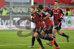 1. BL - Saison 2015/2016 - FC Ingolstadt 04 - Darmstadt 98 - Robert Bauer (#23 FC Ingolstadt 04) freut sich über seinen Ausgleichstreffer zum 1:1 -  Marvin Matip (#34 FC Ingolstadt 04) - Moritz Hartmann (#9 FC Ingolstadt 04) - Alfredo Morales (#6 FC Ingol