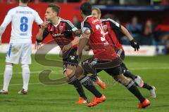 1. BL - Saison 2015/2016 - FC Ingolstadt 04 - Darmstadt 98 - Robert Bauer (#23 FC Ingolstadt 04) freut sich über seinen Ausgleichstreffer zum 1:1 -  Marvin Matip (#34 FC Ingolstadt 04) - Foto: Jürgen Meyer