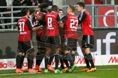 1. BL - Saison 2015/2016 - FC Ingolstadt 04 - 1. FC Köln - Lukas Hinterseer (#16 FC Ingolstadt 04) mit dem 1:0 Führungstreffer - Danny da Costa (#21 FC Ingolstadt 04) - jubel - Almog Cohen (#36 FC Ingolstadt 04) - Roger de Oliveira Bernardo (#8 FC Ingolst