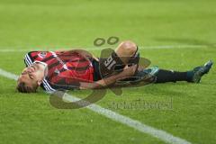 1. BL - Saison 2015/2016 - FC Ingolstadt 04 - Hertha BSC - Lukas Hinterseer (#16 FC Ingolstadt 04)  verletzt am Boden - Foto: Jürgen Meyer