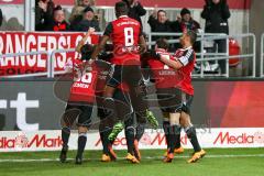 1. BL - Saison 2015/2016 - FC Ingolstadt 04 - 1. FC Köln - Lukas Hinterseer (#16 FC Ingolstadt 04) mit dem 1:0 Führungstreffer - Danny da Costa (#21 FC Ingolstadt 04) - jubel - Almog Cohen (#36 FC Ingolstadt 04) - Roger de Oliveira Bernardo (#8 FC Ingolst